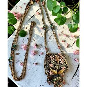 Sweet Romance Miniature beaded Purse Long Pendent